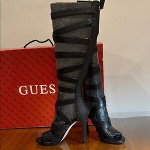 NWT GUESS CHRINA Black Gladiator Heeled Boots